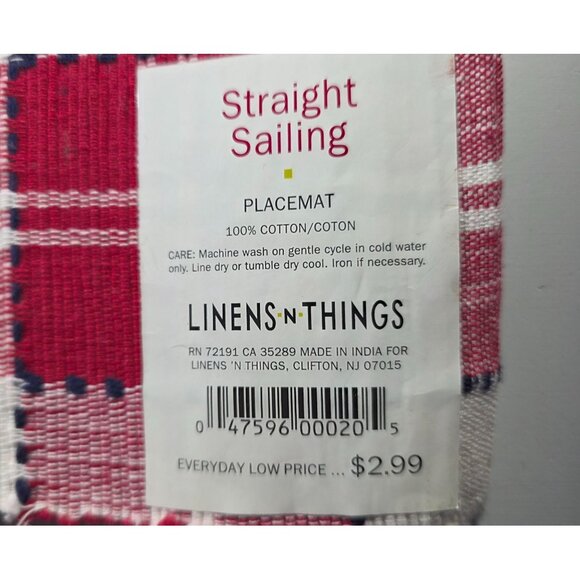 Four placemats Straight Sailing Red White Plaid Cotton Linens N Things - Picture 3 of 6